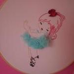 Vintage Ballerina Hand Embroidered Wall Art.