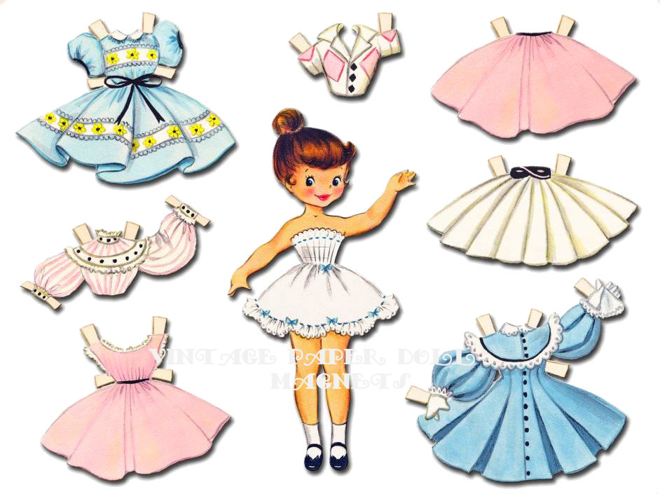 Vintage Paper Doll Magnets In Tin